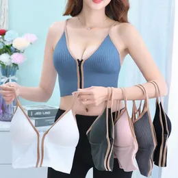 Camisoles Tanks Корейская версия Deep V Front Zipper Sling Красивая задняя грудь.