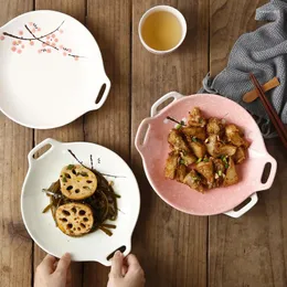 Assiettes Style japonais en céramique maison Restaurant Dessert Cuisine personnalité créative flocon de neige plat Double oreille
