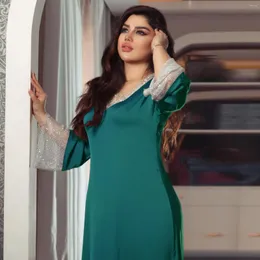 Этническая одежда мусульманская мода Сплошная атласная эластичная сетка с бриллиантовым роскошным платье в реальном времени