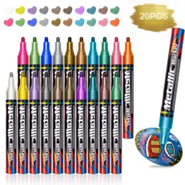 Markörer 20 st/set Metallic Marker Birthday Gift Card Making Metallic Color Pen for DIY PO Album Adult Kid School Supplies 230803