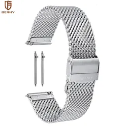 Watch Bands BERNY 182022mm strap Stainless Steel Mesh Strap Rough Woven Grain replace Band Skin Breathable Accessories 230803