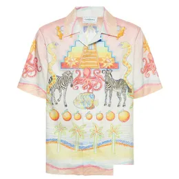 Mäns casual skjortor casablanca 23SS Crayon Colored Designer Men Beach Shirt uni Twill Silk Short Sleeve Summer S Casablanc Drop Delive Dhlqx