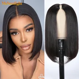 合成ウィッグストレートショートボブウィッグvパートヒューマンヘアノーノーノーアウトGluelessアップグレードU Wigsbrazilian Hair 230803