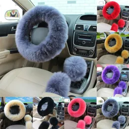 3Pcs Universal Car Plush Fuzzy Coprivolante Pomello in pelliccia di lana Shifter Brake2758