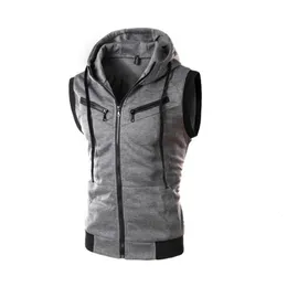 Gilet da uomo Primavera / Estate Top da uomo Canotta con cappuccio Canotta senza maniche Gilet casual solido Tasca con cappuccio Gilet Cappotto con cerniera 230803