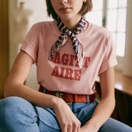 女性のTシャツ女性対照的なカラーコットントップ2023サマーコンステレーションアルファベットプリントピンクラウンドネックショートスリーブのTシャツ