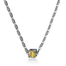 Catene Viola Giallo Zircone Unico Stereo Retrò Argento Tailandese Grande Collana Quadrata G Per Gioielli Da Donna