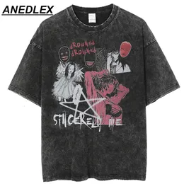 Camiseta Masculina Masculina Hip Hop Streetwear Oversize T Shirt Feminina Thriller Comic Graphics TShirt Summer Washed Old FuJiang Anime Top Tees 230803