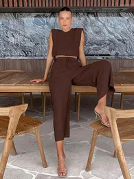 Kvinnors sömnkläder Marthaqiqi Fashion Femme Nightgowns Suit Sexig Crop Top Tank Tops Nightwear O-Neck Nightie Trousers Wonen's Pyjamas Set