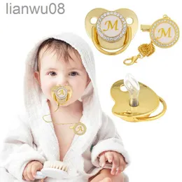 Schnuller# Name Anfangsbuchstabe Baby Schnullerclips Luxus Gold Bling BPA frei Silikon Schnuller Strass Säuglingsnippel Neugeborenen Schnuller x0804