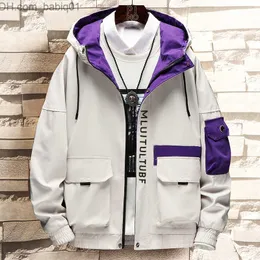 Męskie kurtki rzędy nowe męskie wiosenne jesienne kurtka zamek błyskawiczny na kapturze Jakcet mody patchwork Patwork Windbreaker Jacket Men Coat Clothing T230804