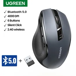 Möss ugreen trådlös mus bluetooth 5 0 ergonomisk 4000 dpi tyst 6 knappar för macbook tablett bärbar dator tyst 2 4g 230804