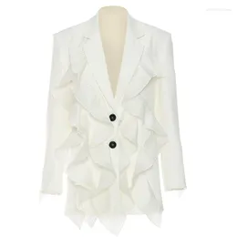 Ternos femininos chiques e elegantes Jaqueta plissada de uma peça para mulheres High Street Feminino Blazer Hombre Terno Solto Branco