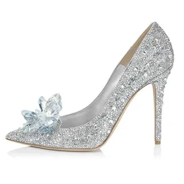 Cinderella-Schuhe für Hochzeit, glitzernde Bling-Strass-High-Heels, Damen-Pumps, spitze Zehen, Kristall-Hochzeitsschuhe, 9 cm, Brautschuhe, Ch322u
