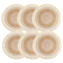 Mats Pads Set of 6 Boho Round Placemats Kitchen Plate Runners for Dining Table Mandala Bohemian Burlap Circle 15 Inch 230804