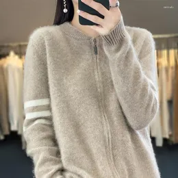 Kvinnors stickor kashmir tröja stickkläder höst/vinter casual lös topp merino ull mode koreansk stor blixtlåsjacka