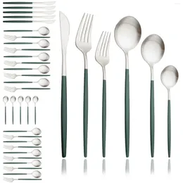 Servis uppsättningar grönt silver 36st matt flatvaror set knivdessert gaffel sked middag rostfritt stål bordsartikat kök bestick 2