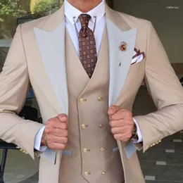 Erkek takım elbise moda 3 parçalı ince fit resmi iş smokin beyefendi düğün damat (blazer pantolon yelek)