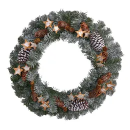 크리스마스 겨울 서리가 ​​달린 별 Pinecones PVC Holiday Wreath, 24 Green