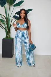 Women's Two Piece Pants Gotoola Summer 2023 Casual Style Selling Backless Digital Printing Short Camisole Midriff Outfit Wide Leg Set