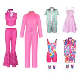Girl's Dresses Movie Barbei Cosplay Costume for Women Men Kids Margot Robbie Dress Jumpsuits Ken Ryan Gosling Sportswear Halloween Outfit 230803