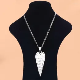 Anhänger Halsketten Tibetsilber doppelseitig große gehämmerte Herz Halskette verstellbare Länge lange Schmuck Halsband Gliederkette 34"