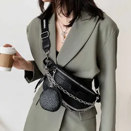 Hbp Crossbody Bags Evening Bag New Chain Fanny Pack Women Black Leather Waist Luxury Chest Fashion Lady 2 in 1 Shoulder Female Belt s 220811