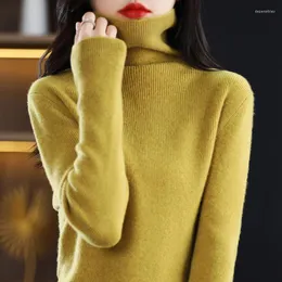 Suéter Feminino Suéter de Caxemira Gola Alta Pulôver de Malha de Lã Pura Básico Cor Sólida Moda Suave