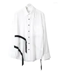 Camisas casuais masculinas XS-6XL 2023 roupas masculinas femininas estilo Yamamoto linha contraste patchwork camisa amantes plus size fantasias