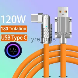 충전기/케이블 120W 6A 게임 180 회전 고속 충전 데이터 케이블 USB C to Type-C 모바일 충전기 액체 실리콘 전화 게임 X0804