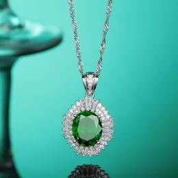 European and American High-grade Emerald Pendant Necklace 925 Sterling Silver Imitation Diamond Water-wave Chain Wedding Jewelry
