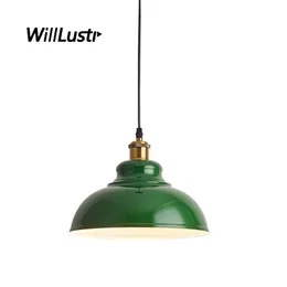 Retro Iron Pendant Lamp Industrial Style Suspension Light Hotel Cafe Bar Store Creative Green Metal Hanging Ceiling Chandelier