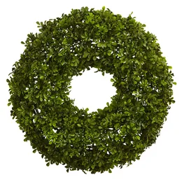 Coroa de flores de buxo artificial de poliéster, 22 verde