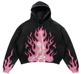 Men's Hoodies Sweatshirts European and American trendy brand original personality flame skull print retro high street loose long-sleeved couple hooded top 230804