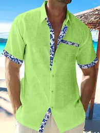 القمصان غير الرسمية للرجال 2023 أزياء قميص الكتان الصيفي للرجال ألوان صلبة ملونة جيب شاطئ قصير الأكمام بالإضافة إلى حجم 5 ألوان.
