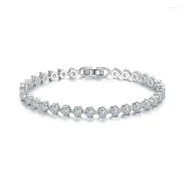 Gliederarmbänder, rund, 4 mm, CZ-Kette, Tennis-Armband, rhodiniert, vereist, Zirkonia, Hochzeit, Modeschmuck