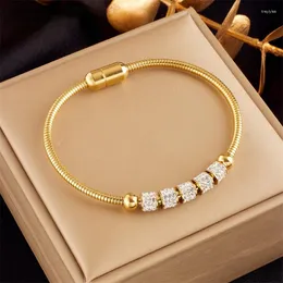 Strand 316L Paslanmaz Çelik Altın Renkli Rhinestone Boncuklu Bilezik Kadınlar Moda Bayanlar Mıknatıs Toka Bangles Takı Hediyeleri