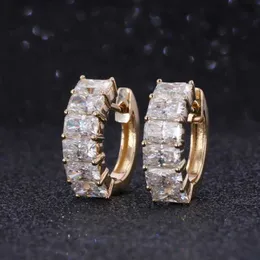 Lyxsmycken 14K Solid Gold Radiant Cut Moissanite Hoop örhängen för kvinnor