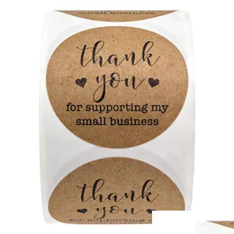 Adhesive Stickers Wholesale 500Pcs/Roll Round Kraft Paper Thank You For Supporting My Small Business Seal Label Christmas Sticker Deco Dhc64