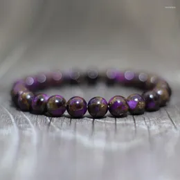 Strand mor doğal altın renkli taş bilezik 8mm minimalist boncuklar cazibeler yoga braket erkekler kadınlar el takı hediyesi pulsera bileklik