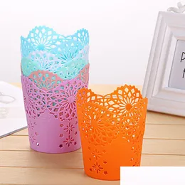 Desk Drawer Organizers Wholesale Hollow Flower Brush Storage Pen Pencil Pot Holder Container Organizer Office Decoration Gift 7 Colo Dhx2B