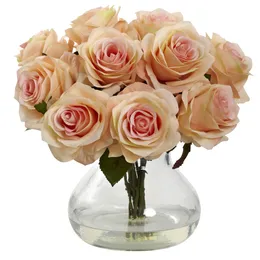 Disposizione di rose fiori artificiali con vaso, arancione