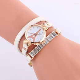 Wristwatches 100pcs/Lot Fashion Tower Tower Wrap on Lady Watch Elegance Quartz Rose Gold Case Wristwatch Wuster Weave Casual