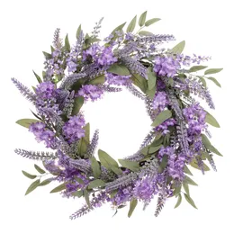 24 künstliche Lavendel-Frühlingskränze mit grünen Blättern