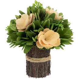 9 Tan Wooden Standing Bouquet Bundle with Green Foliage