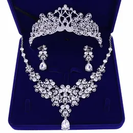 Luxury Cubic Zirconia Tiara and Necklace Earring for Women Wedding Jewelry Set for Bride Zircon Crowns Jewelry Bridal Accessories294j