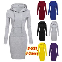 Women's Hoodies Sweatshirts WomenAutumn Winter Fashion Sweatshirt Dresses Female Pocket Hooded Casual Dress Solid Color Long Sleeve Mini Dress Kleid 230804