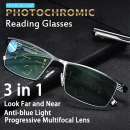 نظارات القراءة في الهواء الطلق pochromic متعدد المركبات نظارات القراءة الرجال النساء التقدمي المضاد للأشعة نصف إطار Hyperopia eyeglasses 2.5 230804