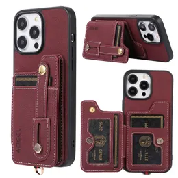 Muñequera de lujo Funda de teléfono Vogue de cuero mate para iPhone 15 14 13 12 11 Pro Max XR SE2 SE3 Retro Protección completa Parachoques suave Múltiples ranuras para tarjetas Monedero Contraportada