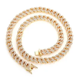 Hip Hop Iced Out 9MM Cuban Chain Double Row Full Zircon Cuban Necklace Clavicle Chain Hip Hop Necklace